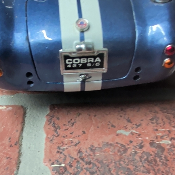 Blue Die-Cast Shelby-Style Roadster Toy Car with White Stripes Missing 2 Pieces - Picture 5 of 5